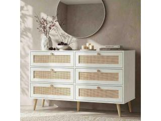 Wovena White Wide Rattan 6 Drawer Chest of Drawers