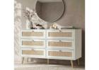 Wovena White Wide Rattan 6 Drawer Chest of Drawers