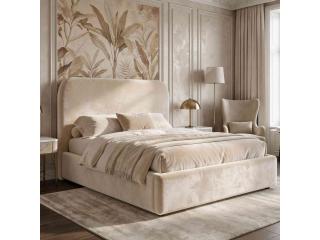 Beige Pluva King Ottoman Bed With Full-Length Storage Bay