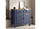 Haven Blue Painted 2 Door Sideboard with Drawers, Oak Top, W80 x D39.5 x H81cm