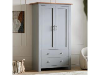 Shaker Double Wardrobe with Drawers – Full-Length Rail, White or Grey