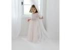 Ivory Tulle Two-Piece Flower Girl Dress, High Waist Tutu Skirt with White Lace Crochet Top