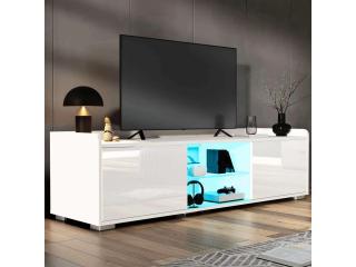High Gloss LED TV Unit with Storage - Modern Media Cabinet