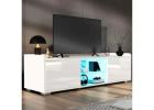 High Gloss LED TV Unit with Storage - Modern Media Cabinet