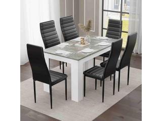 6-Seater Dining Table Set – Marble Effect or Rustic Wood