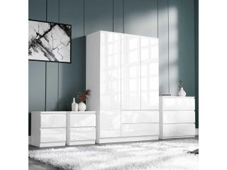 High Gloss 4 Piece Bedroom Set with Wardrobe, Chest and Bedside Storage