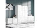 High Gloss 4 Piece Bedroom Set with Wardrobe, Chest and Bedside Storage