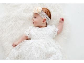 Claudia White Lace Christening Gown, Infant Baptism Dress, Baby Girl Blessing Outfit