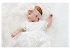 Claudia White Lace Christening Gown, Infant Baptism Dress, Baby Girl Blessing Outfit