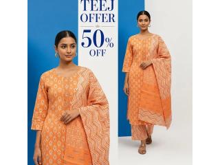 Stylish Orange Printed Cotton Kurta Pant Set