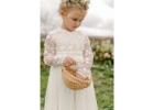 Ivory Tyra Dress, Bohemian Lace Flower Girl Dress, Rustic Tulle Wedding Gown for Girls