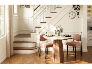 Modern Scalloped Edge Round Dining Table with Sintered Stone Top & Sculptural Pedestal Base