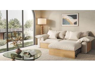 Japandi Modern Sectional Sofa with Adjustable Chaise & Pull-Out Footrests