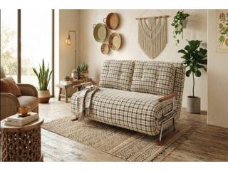 4-in-1 Convertible Sleeper Sofa Chair with Tartan Fabric for Small Spaces