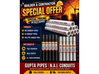 Bulk Conduit Pipes for Builders & Contractors | MS, GI & FRLS PVC