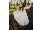 Tyra Ivory Flower Girl Dress, Boho Lace and Tulle Wedding Gown, Christening Baptism Toddler Dress