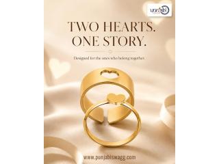 Punjabi Swagg Heart Love Rings for Couples | Golden Plated Matching Rings for Him & He