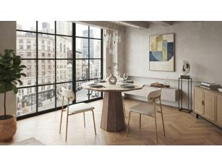 Modern Round Dining Table with Scalloped Edge, Sintered Stone Top & Pedestal Base