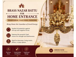 Brass Nazar Battu for Home Entrance – Traditional Yaali Wall Hanging