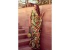 Green Pure Organza Silk Saree with Digital Floral Prints | Chinaya Banaras
