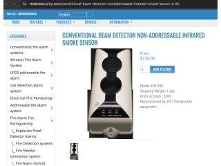 Beam Smoke Detector Fire Alarm Security Service