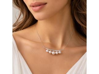 Horizontal Bar Akoya Pearl Pendant Necklace in Platinum 950