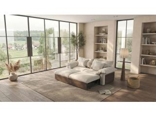 Oversized Japandi Sectional Couch with Pull-Out Footrests & Reversible Adjustable Chaise