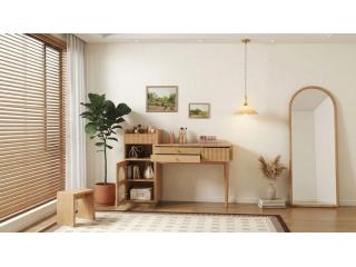 Modern Dressing Table Vanity Desk with Storage Cabinet, Drawers & Open Shelving