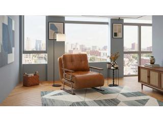 Caramel Faux Leather 4-in-1 Convertible Chair Bed, Space-Saving Folding Sleeper Sofa