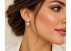 Pearl Statement Earrings with Curved Diamond Bar in Platinum
