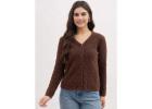 Chocolate Brown Cardigan for Women – Stylish Button-Up Knitwear