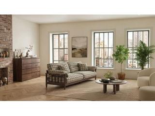 Traditional Tartan Plaid Sofa with Wool Blend Upholstery & Solid Wood Frame