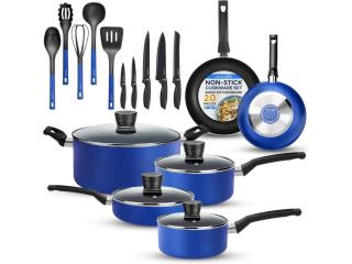 20-Piece Blue Cookware and Knives Set – Nonstick Pots and Pans